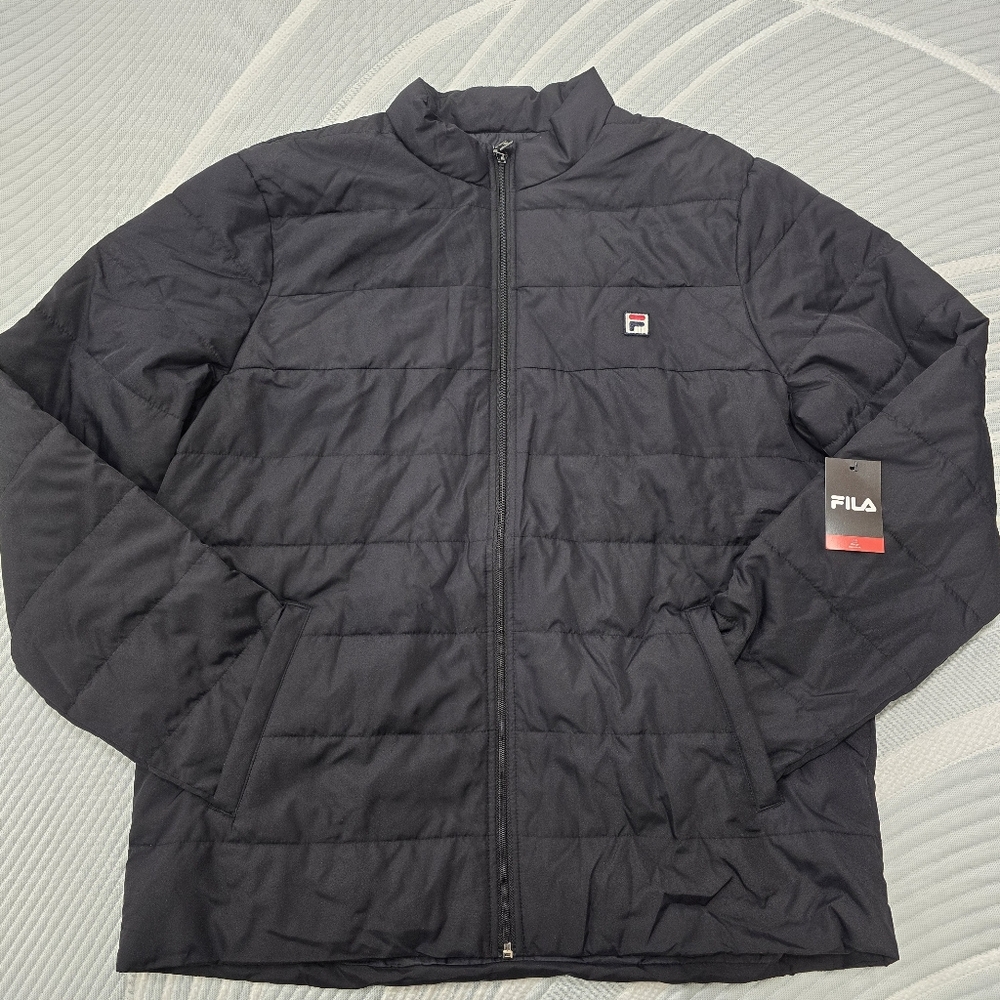 Fila Men's Black Full Zip Lightweight Puffer Jacket in Large